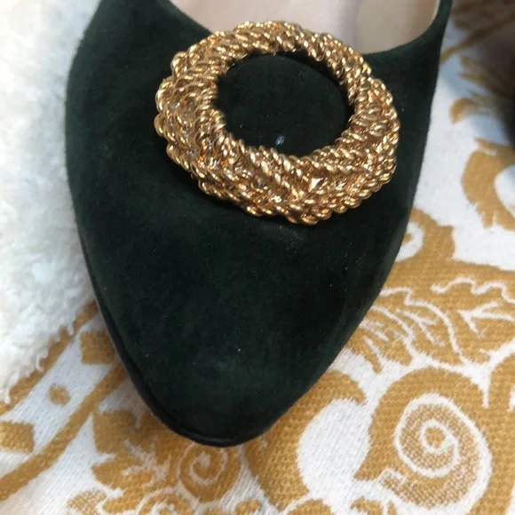 Suede Italy 🇮🇹 Pine Green Heels 7.5 m vintage Holidays ✨Festive ✨ So unique ✨ - Picture 7 of 10